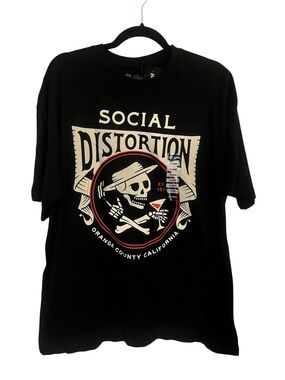 Hot Topic Social Distortion Skull Tee - Black with Cream & Red Accent